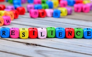 The word resilience spelt out on multi-coloured cubes