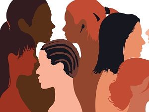 stylised drawing of women and girls representing different ethnicities and diversity