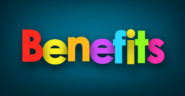 Benefits sign on blue background