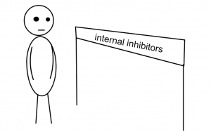 still from animation featuring person about to jump over hurdel marked 'internal inhibitors'