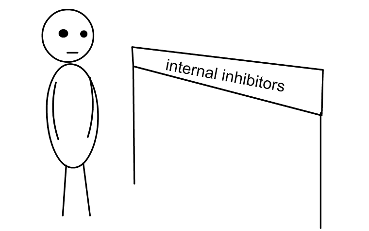 still from animation featuring person about to jump over hurdel marked 'internal inhibitors'