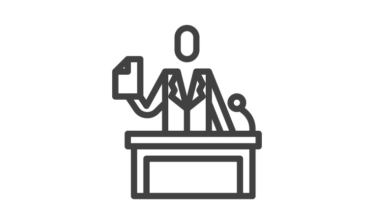 outline drawing of person giving evidence in court