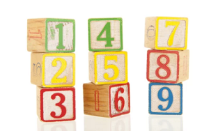 child's blocks with numbers 1 to 9