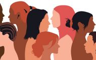 stylised drawing of women and girls representing different ethnicities and diversity
