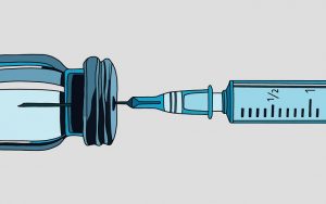 drawing of needle halfway into a vaccine bottle