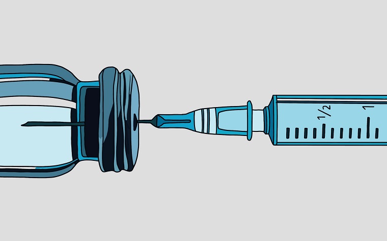 drawing of needle halfway into a vaccine bottle