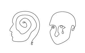 Line drawings of two heads with different emotions