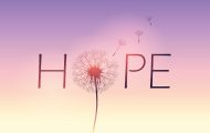 Pastel yellow and pink background with the word 'hope', and the 'o' in hope is a dandelion