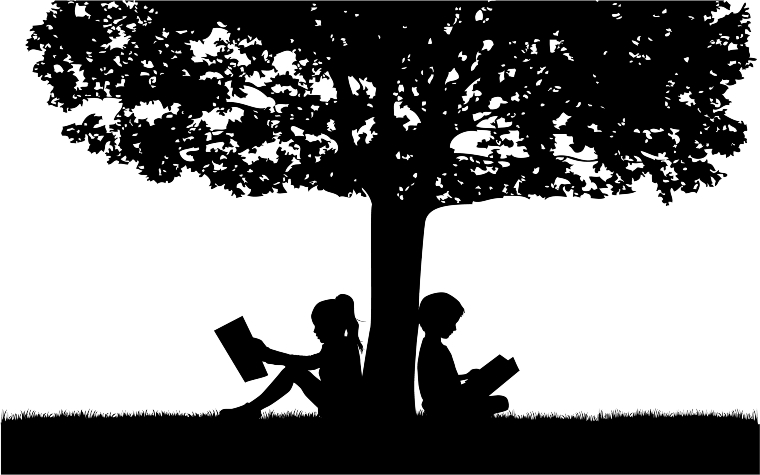 Silhouettes of people with a book.