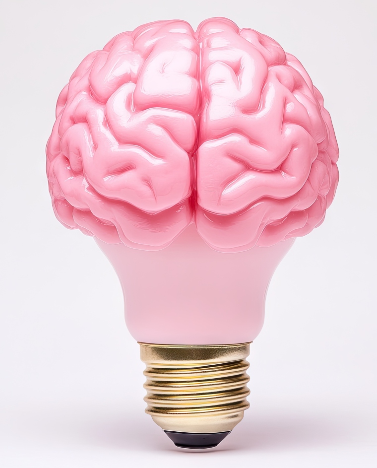 The image combines a light bulb and a human brain to signify insight