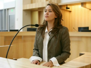 woman giving evidence in court