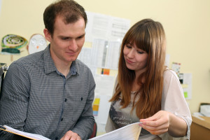 Emma Speedy gives some advice to social work student Chris Williams