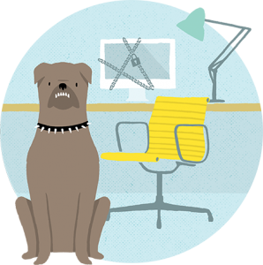Dog guarding desk illustration