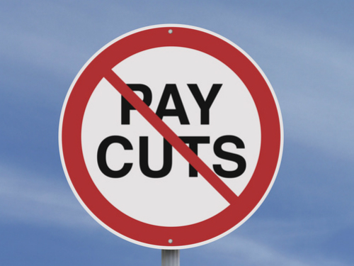 No to pay cuts sign