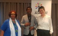 Dame Lorna Boreland-Kelly, Lemn Sissay and Dez Holmes at launch of Surrey Academy