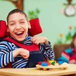 A disabled child in a chair
