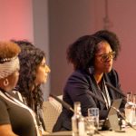 Shantel Thomas (right, Ahmina Akhtar (centre) and Millie Kerr (left) speaking at Community Care Live 2021 (photo: Gary Brigden)