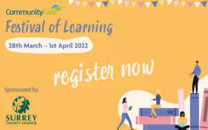 Community Care Festival of Learning 'register now' call to action