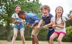 children playing tug of war