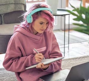 Social worker at her computer