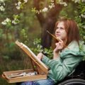 Disabled woman painting