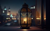 Ramadan lantern in front of open window