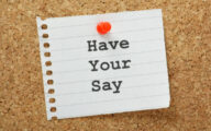 Have your say note pinned to corkboard