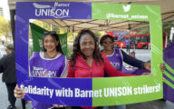 UNISON vice president Julia Mwaluke on the picket line with Barnet UNISON strikers