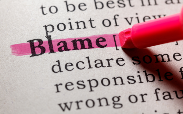 The word 'blame' highlighted in pink
