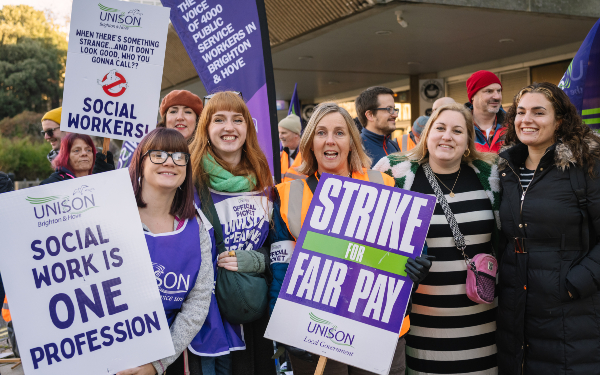 Adult social workers on strike in Brighton and Hove in November 2023