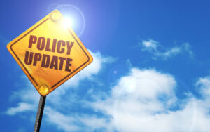 'Policy update' written on road sign