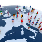 Map of Europe with countries marked by flags