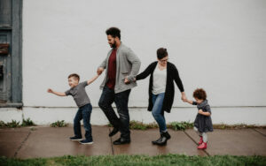 Picture of family walking along pavement