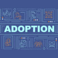 Adoption concept image with the word 'adoption' against a blue background and various images that depict aspects of adoption