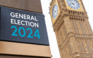 Big Ben next to a sign saying 'general election 2024'