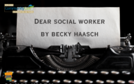 typewriter with a note writing 'Dear Social Worker by Becky Haasch'