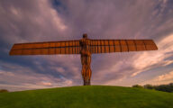 the angel of the north, a massive sculpture standing with wings outspread looking out over the Northumbrian countryside.