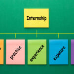 Internship flowchart made of set notes with keywords on green background.